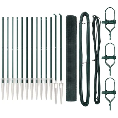 Image of vidaXL Fence Post Set of 2 Green Metal and PVC 25 x 1 m Durable