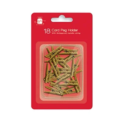 Image of Gift Maker Pack 18 Gold Colour Christmas Card Holder Pegs &amp; Metallic String 3m