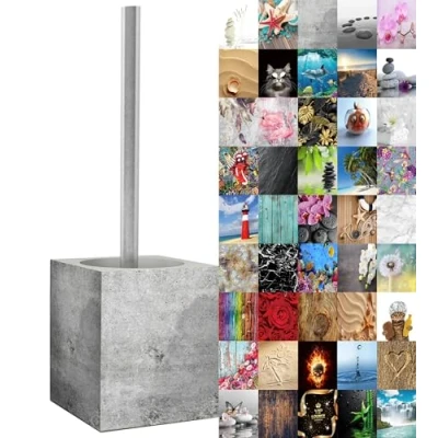 Image of Sanilo Toilet Brush and Holder, Wide choice of beautiful Stainless Steel Handle, With Exchangeable Head, Easy to clean (Concrete)