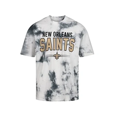 Image of Recovered New Orleans Saints NFL Tie Dye Relaxed Oversized T Shirt Black White