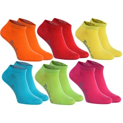 Image of Rainbow Socks Women Men Cotton Sneaker Low Cut 6 Pairs Warm Colours Multipack EU 36 38 US 5.5 7 UK 4