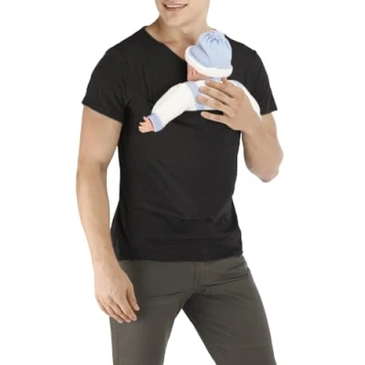 Image of Kangaroo Shirt for Dad and Baby, Mom Baby Carrier (Male Black,XL)