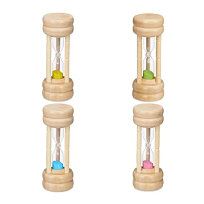 Image of 4x Sand Timer, Hourglass, Productivity Clock, 4 Different Times, HxW: 10x4cm, Children, Fun, Glass, Colourful Relaxdays