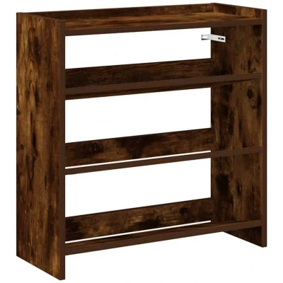 Image of vidaXL shoe rack smoked oak storage solution, sleek engineered wood organizer with shelf for hallway/mudroom, 60x25x62 cm