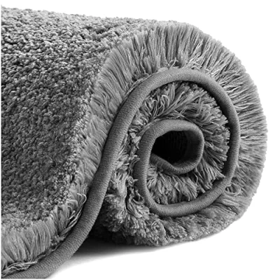 Image of Non Slip Bath Mat Thickened Rug for Bathroom Absorbent Ultra Soft Fluffy Microfiber Bedside Carpet Floor Mat, Quick drying, Machine Washable 60 x 90cm (Dark Gray)