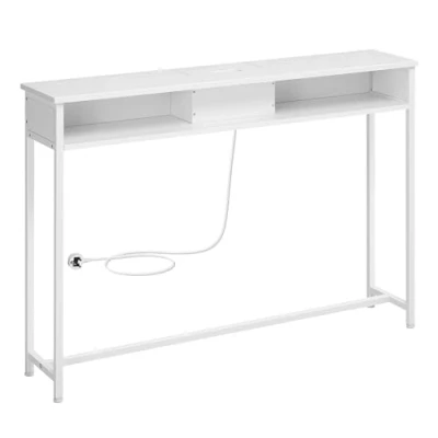 Image of VASAGLE Console Table With Charging Station, Slim for Hallway, Narrow 2 Compartments, Space Saving, 25 x 120 81 cm, Living Room, Snow White LNT111W02