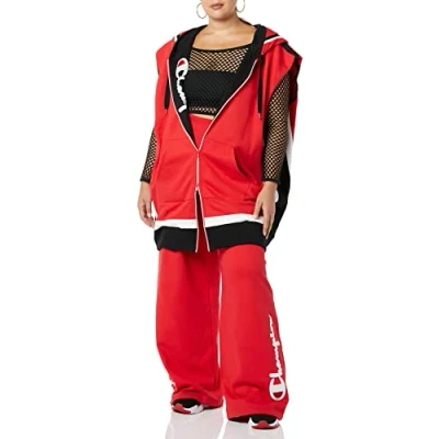 Image of Champion Women&#039;s Oversized Reverse Weave Vest Hooded Sweatshirt, Red/Black/White, L XXL