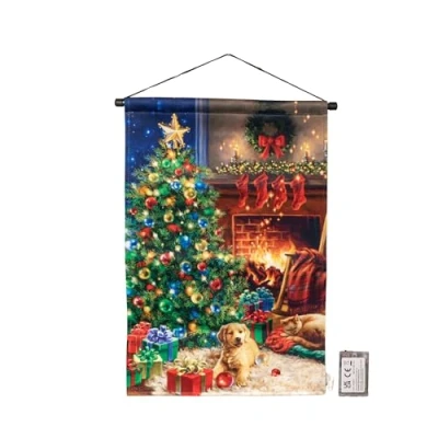 Image of Samuel ALEXANDER 60 x 40cm Battery Operated Light up Fireplace and Tree Fabric Hanging Christmas Banner