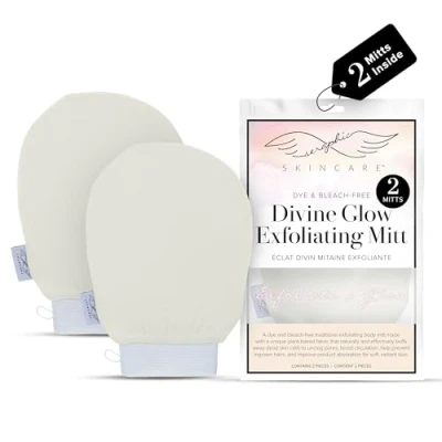 Image of Seraphic Skincare Divine Glow Exfoliating Mitt (2pcs) 100%, Dye Free, Bleach Free Vegan Viscose Korean Glove Body Exfoliator for Self Tan Removal &amp; Keratosis Pilaris