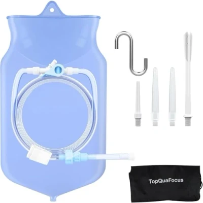Image of TopQuaFocus 2L Enema Bag Kit for Colon Cleaning Reusable Coffee 6.5ft Silicone Hose Clear Cleanse Enemas Women 4 Tips