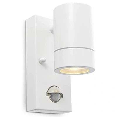 Image of National Lighting PIR Outside Lights Outdoor Security Gloss White Motion Sensor Presence Detector External Lantern Light IP44 Rated 7W 240V LED GU10 Lamp (Not Included)