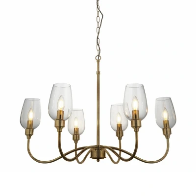 Image of Livorno Multi Arm Pendant Ceiling Light Antique Brass Plate, Clear Glass