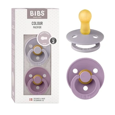 Image of BIBS Colour Soother 2 Pack, BPA Free Dummy Pacifier, Round Nipple. Natural Rubber Latex, Made in Denmark. 6 18 Months (Pack of 2), Mauve/Fossil Grey
