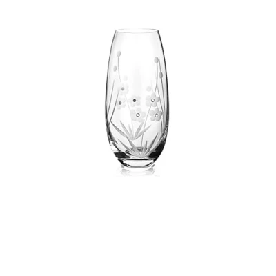 Image of DIAMANTE Swarovski &#039;Marigold&#039; Vase Hand Cut Flowers Floral Pattern Barrel Crystal with Crystals 25cm