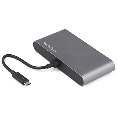 Image of StarTech.com Thunderbolt 3 Mini Dock Portable Dual Monitor Docking Station with DP 4K 60Hz, 1x USB A Hub (USB 3.0/5 Gbps), GbE 11in/28cm Cable TB3 Multiport Adapter Mac/Windows (TB3DKM2DPL)