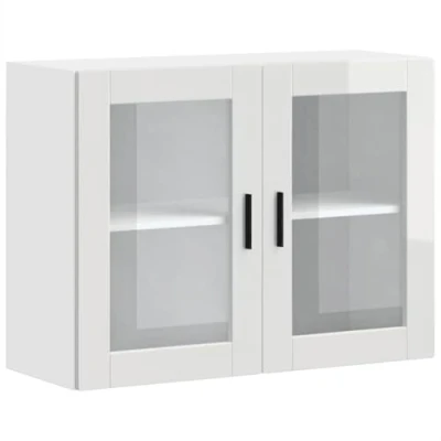 Image of vidaXL Kitchen Wall Cabinet with Glass Door High Gloss White Modern Engineered Wood Storage Unit for Essentials