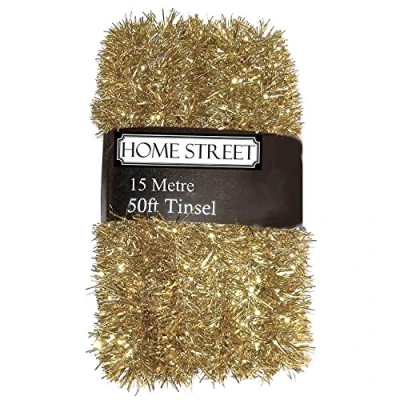 Image of Homestreet Extra Long 15, 50,Very Christmas Tinsel in a choice of Red, Silver or Gold Xmas Decoration (GOLD)