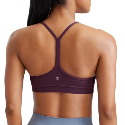 Image of CRZ Yoga Women&#039;s Butterluxe Padded Sports Bra Low Impact Y Back Strappy Racerback Spaghetti Straps Gym Bras Deep Purple S