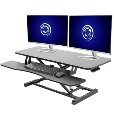 Image of VIVO 107 cm DESK Converter, K Series, Height Adjustable Sit to Stand Riser, Dual Monitor and Laptop Workstation with Wide Keyboard Tray, Black, V042KB