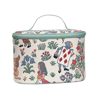 Image of Signare Tapestry Toiletry Bag Makeup Organise for Women with Garden Flower and Creatures (Alice in Wonderland, Toil Alice)