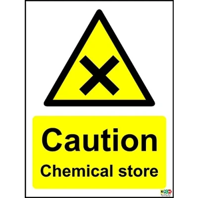 Image of Caution Chemical Store COSHH Safety Sign Self Adhesive Sticker 300mm x 200mm