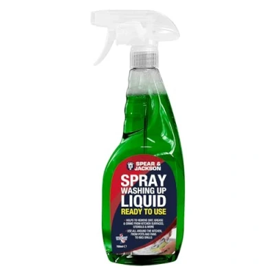 Image of Spear &amp; Jackson Spray Washing Up Liquid 750 ml for Dishes, Kitchen Surfaces, Utensils and Appliances, Removes Dirt, Grease Grime, Leaves a Brilliant Shine