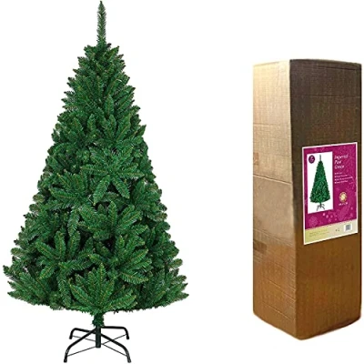Image of SHATCHI Bushy Imperial Pine Artificial Deluxe Christmas Tree Hinged Branches Pencil Point Tips with Metal Stand Xmas Home Decorations, PVC, Green, 12Ft/360CM