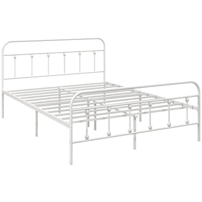 Image of HOMCOM 4ft Double Bed frame with Underbed Storage, Metal Platform Tall Headboard, Footboard and Steel Slat Support, No Box Spring Needed, Easy Assembly, White