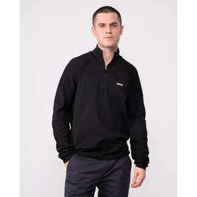 Image of BOSS Mens Perform X QZ Logo Detail Zip Neck Sweater in a Cotton Blend
