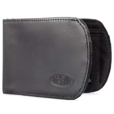 Image of Big Skinny Men&#039;s RFID Blocking Leather Curve Bi Fold Slim Wallet, Holds Up to 20 Cards, Black