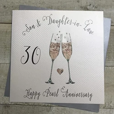 Image of Son and Daughter in Law 30th Anniversary Card Pearl Wedding Flutes by White Cotton Cards XSS259 30