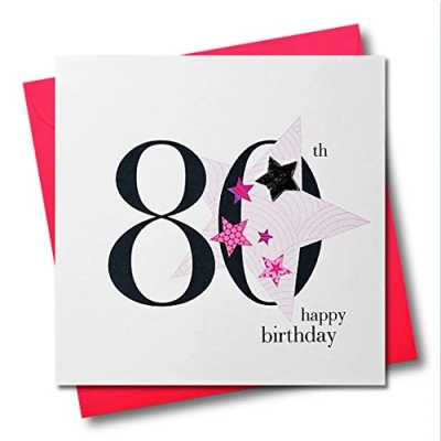 Image of Claire Giles Hearts and Stars Happy 80th Birthday Card Pink