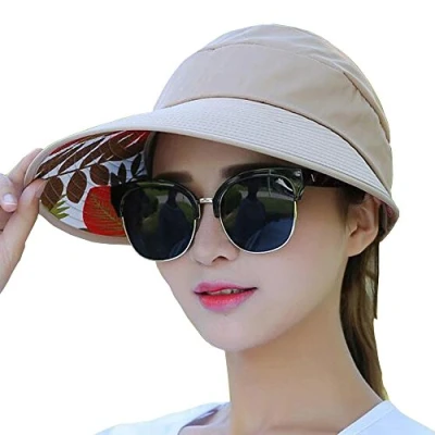 Image of Metyou Sun Hats Women Summer Hat Outdoor UV Protection Wide Large Brim Cap Beach Visor Caps Foldable (khaki)