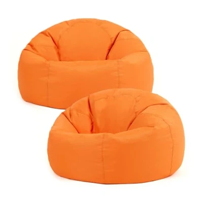 Image of Bean Bag Bazaar Outdoor Bag, Orange, Set of 2, Water Resistant Fabric, Large Beanbag with Filling Included, Floor Chair, Garden Seating, Furniture