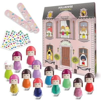 Image of beauty4britain Kids Nail Polish Set 12 Non Toxic Peel Off Polishes 2 Files &amp; Stickers Quick Dry Scented