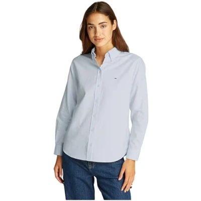 Image of Tommy Jeans Women’s Regular Fit Oxford Shirt, Multicolor (Sweet Blue/White Stripe), M