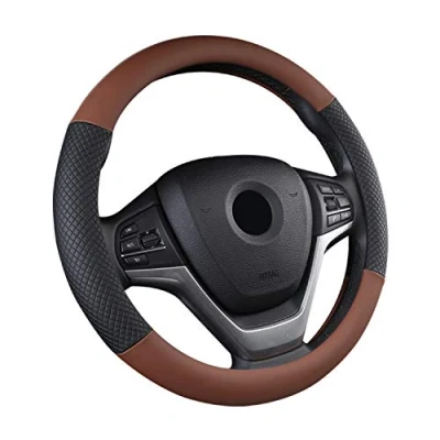 Image of SFONIA Car Steering Wheel Cover Protector PU Leather Universal 38cm / 15&quot; Anti slip Breathable Durable (Brown)