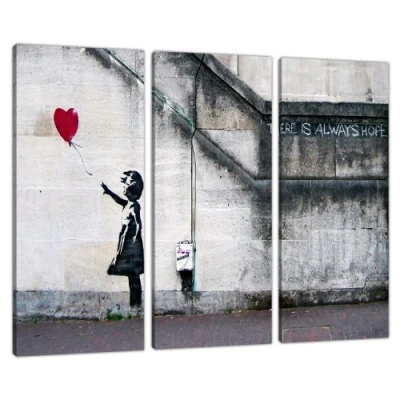 Image of Set of 3 Large Banksy Canvas Wall Art Prints UK Red Balloon Girl 3050