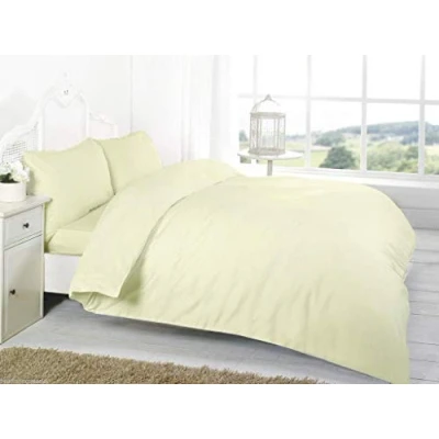 Image of AmigoZone Luxury 100% Egyption Cotton Duvet Cover Set Plain 200 Thread Count (Single, Cream)