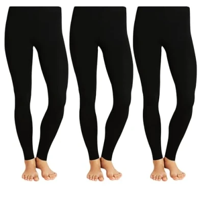 Image of A2Z Women&#039;s 3 Pack Fleece Lined Warm Legging Teenager Girls High School Tights Winter Thermal Long Johns LL134 Black M