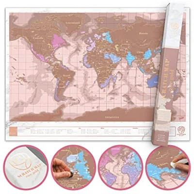 Image of Luckies of London World Map, Scratch Rose Gold Sustainably Sourced &amp; Manufactured in the UK