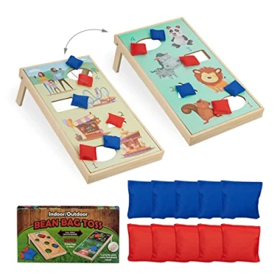 Image of Relaxdays Bean Bag Toss, Cornhole Game, 10 Beanbags, HxWxD: 18 x 29 58 cm, Indoor &amp; Outdoor Fun, Multicoloured, Wood