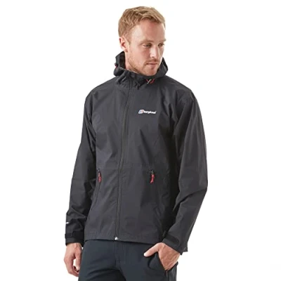 Image of Berghaus Men’s Stormcloud Waterproof Jacket with Adjustable Hood and Drawcord Hem, Breathable, Lightweight &amp; Durable Technical Raincoat (UK, Alpha, XL, Regular, Black)