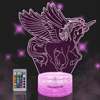 Image of DREAMOON Unicorn Gift for Girls, Night Light 3D Illusion Lamp with 16 Colors Change Remote Control, Creative Birthday Fans Toy
