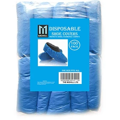 Image of MIDHILL 30x BLUE DISPOSABLE STANDARD SHOE COVERS FOR CLEANING OVER PROTECT CARPETS 3.5g PAIRS ONE SIZE FITS ALL (30)