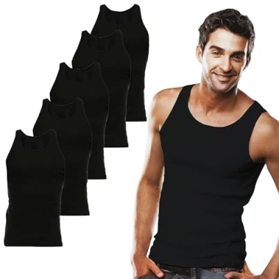 Image of SGS 5 Pack: Stylish Men&#039;s Vests &amp; Tank Tops in White Black or Coloured Ideal as Muscle Shirts Undershirts
