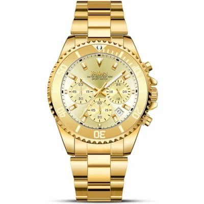 Image of BIDEN Mens Watches Men Designer Chronograph Military Waterproof Analogue Quartz Watch Stainless Steel Wrist Fashion Large Date for Gold