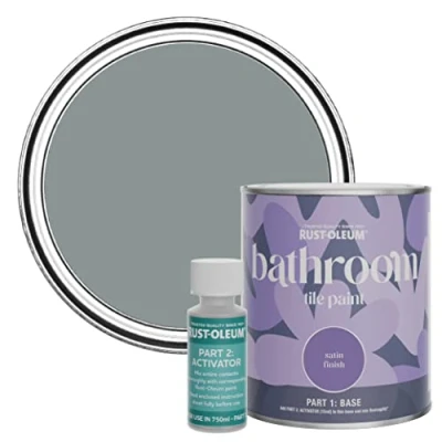 Image of Rust Oleum Grey Water Resistant Bathroom Tile Paint in Satin Finish Slate 750ml