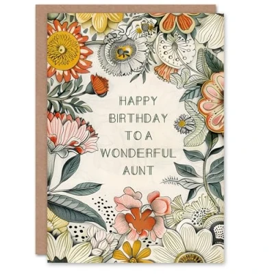 Image of Artery8 Aunt Happy Birthday Card Flower Bouquet Peony Daisies Sunflowers Botanical For Her Greeting