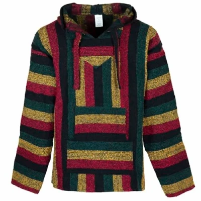 Image of Siesta Baja Hoodie Mexican Jerga Hooded Top Hippie Festival Jumper for Men and Women Rasta XXL